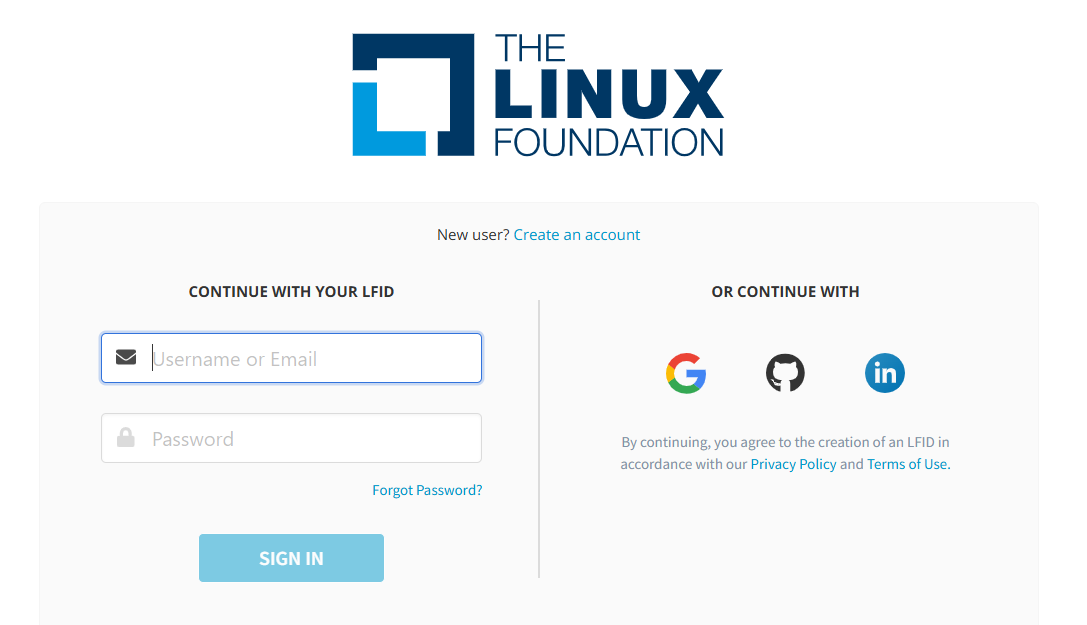 Linux Foundation Login page